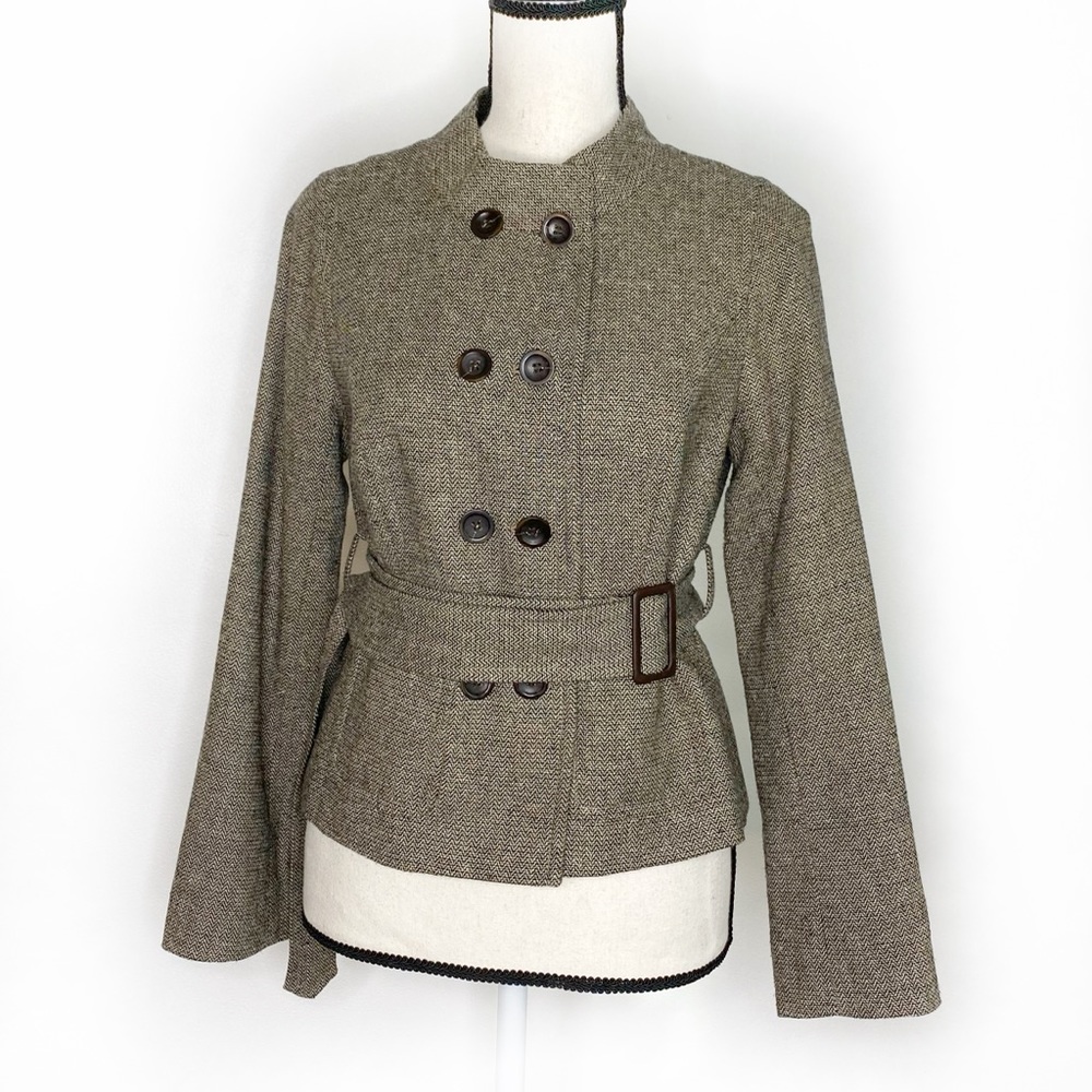 ANN TAYLOR LOFT Herringbone Belted Button Jacket